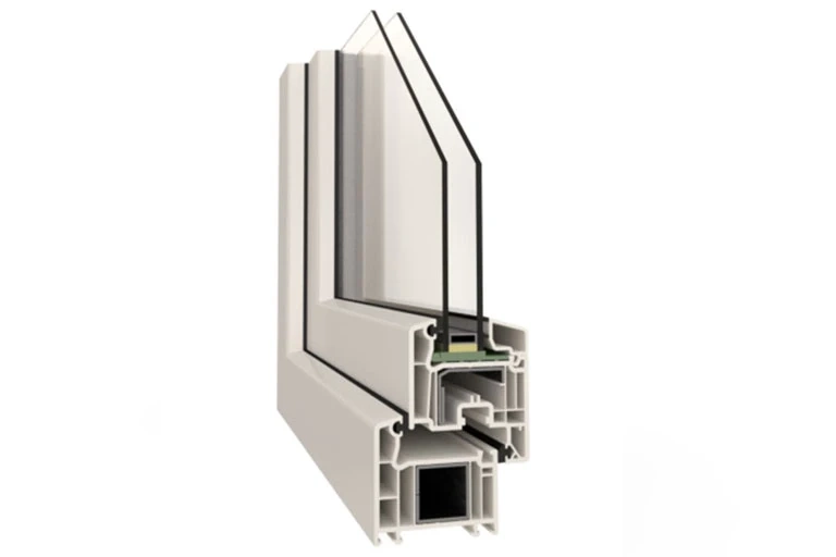 Przekrój profilu okna PVC z dwuszybową szybą