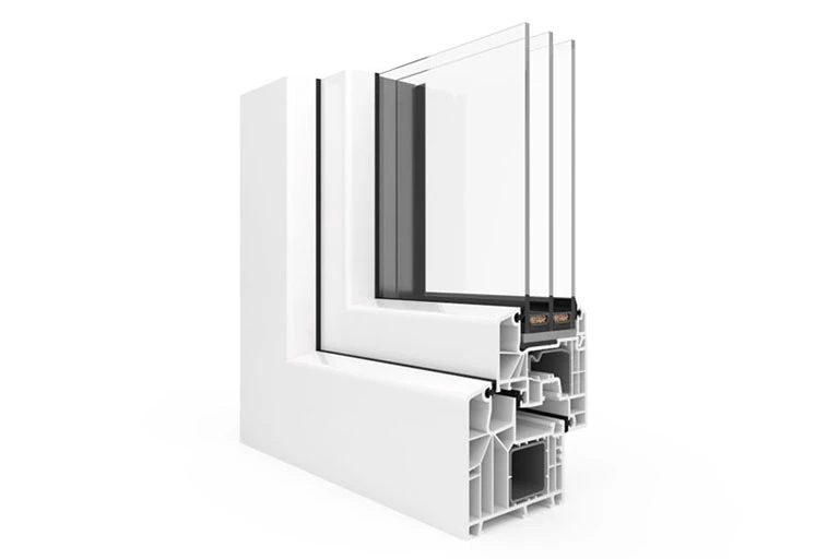 Przekrój profilu okna PVC na wymiar z potrójną szybą