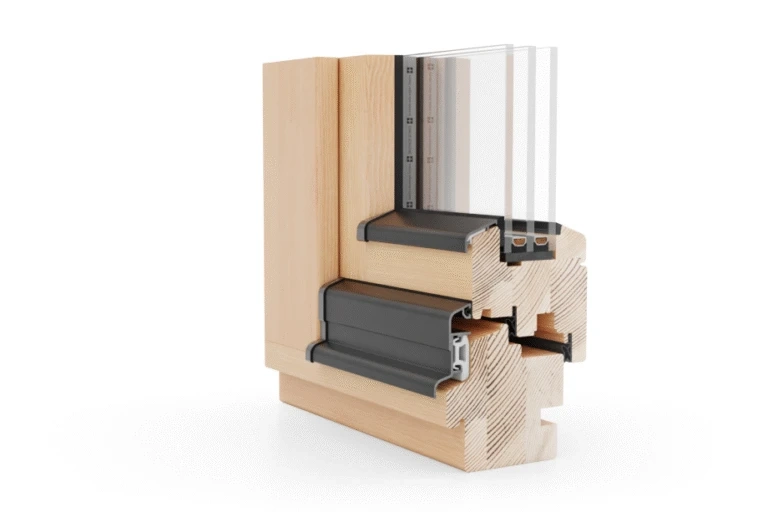 Przekrój okna drewnianego na wymiar z potrójnym szkleniem