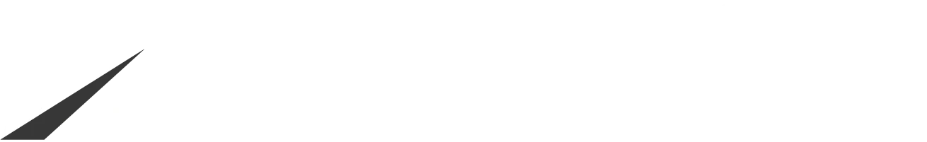 Biały logotyp z nowoczesnymi geometrycznymi literami na czarnym tle